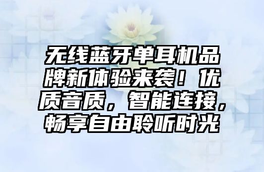 無(wú)線(xiàn)藍(lán)牙單耳機(jī)品牌新體驗(yàn)來(lái)襲！優(yōu)質(zhì)音質(zhì)，智能連接，暢享自由聆聽(tīng)時(shí)光