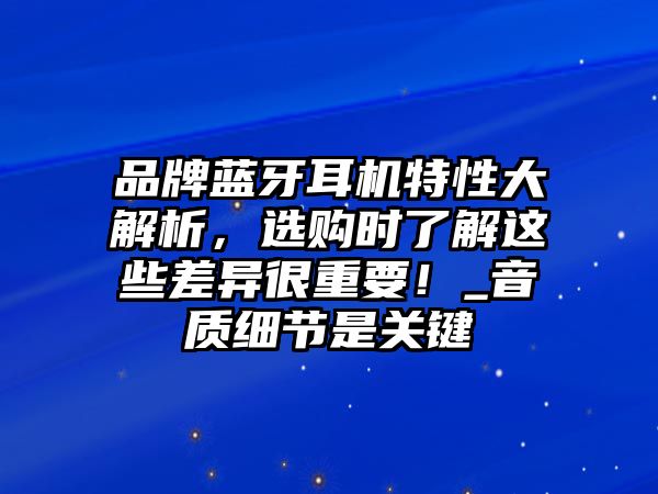 品牌藍牙耳機特性大解析，選購時了解這些差異很重要！_音質(zhì)細節(jié)是關(guān)鍵